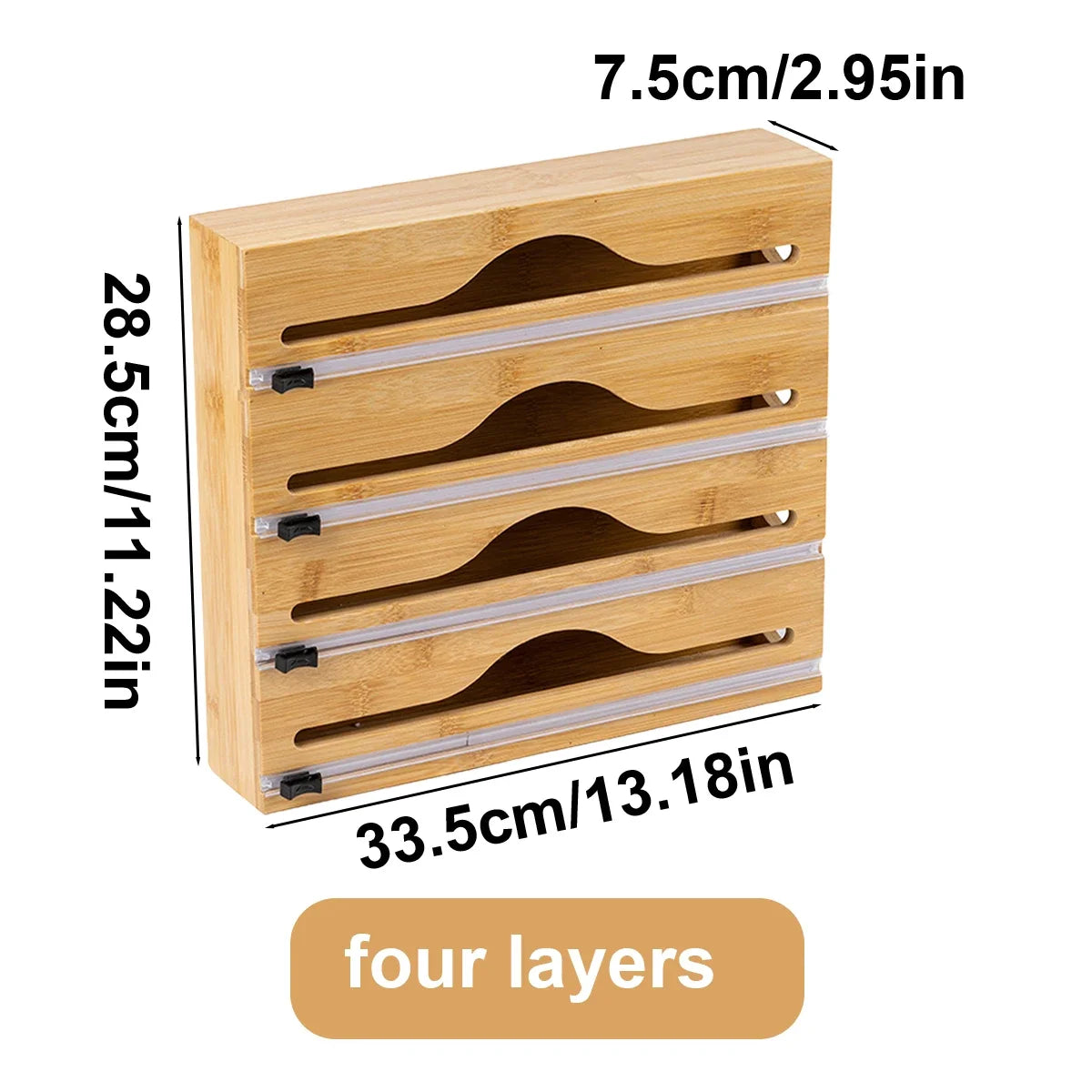 1pc Kitchen Wrap Dispenser With Foil & Cling Film Cutter Box, Bamboo Fresh Bag Cutting Holder, Trash Bag & Plastic Bag Wooden St