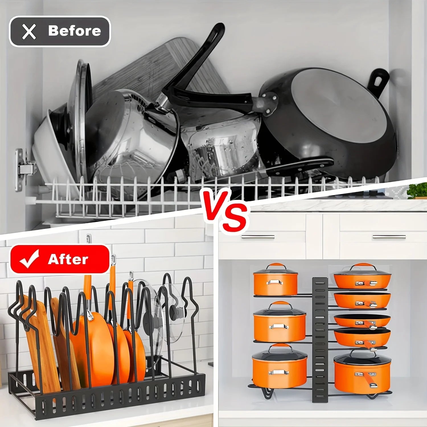 2 Pack Pot Rack, Pot Rack Organizers, Kitchen Organization & Storage Rack, Adjustable Pot Lid Holders & Pan Rack