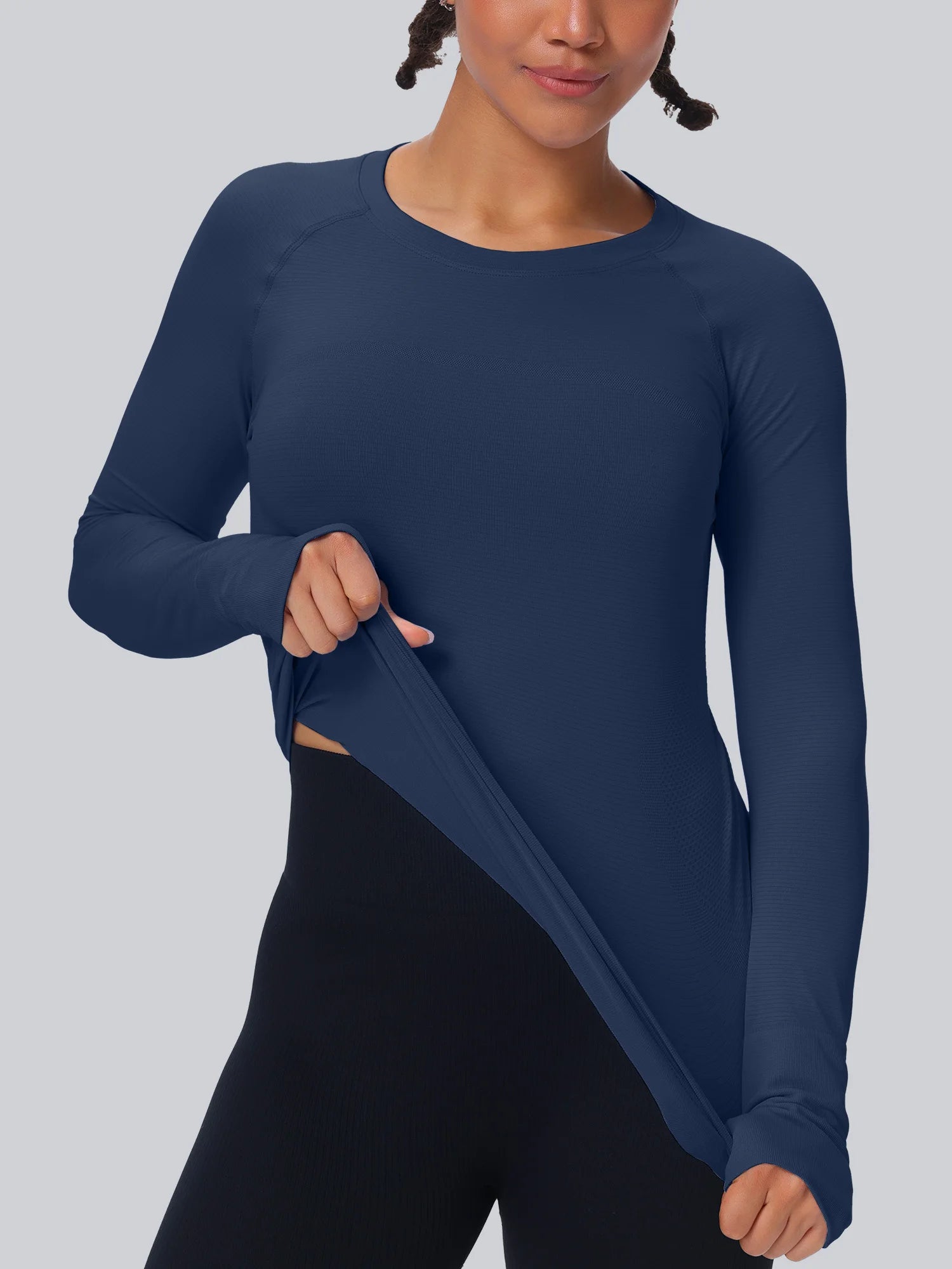 Workout Seamless Shirts for Women Long-Sleeved Yoga Running Breathable Thumb Holes Tops