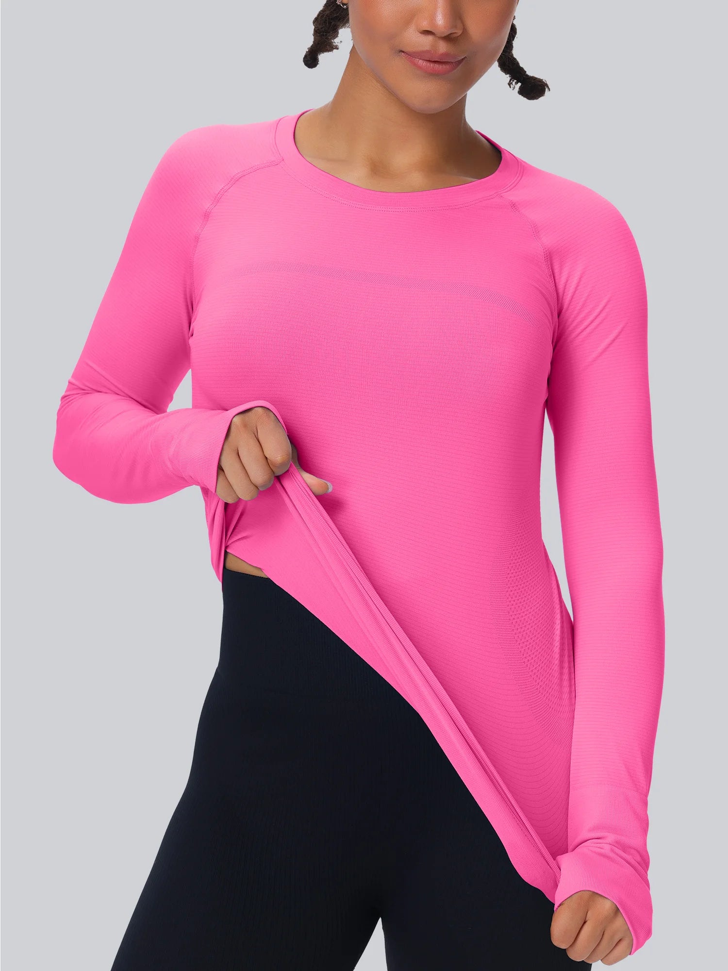 Workout Seamless Shirts for Women Long-Sleeved Yoga Running Breathable Thumb Holes Tops