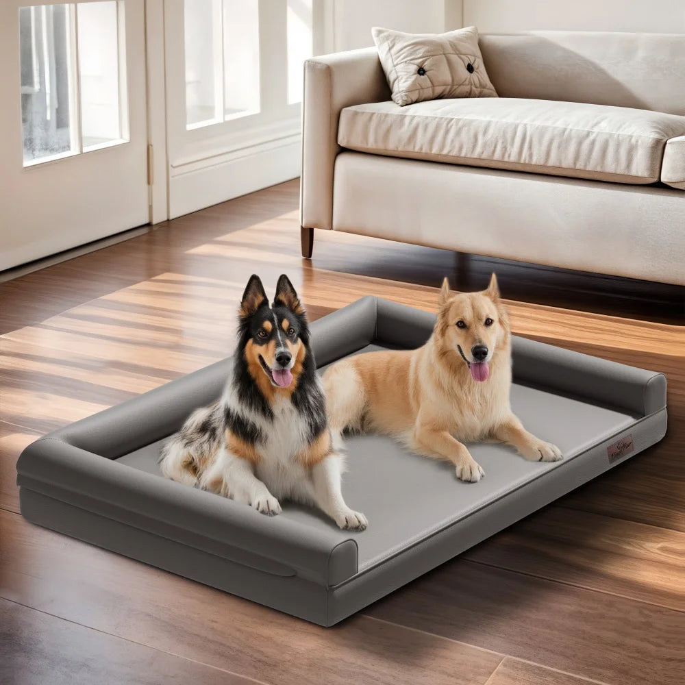 M-XXL Orthopedic Dog Bed Bolster Microfiber Leather Pet Dog Sofa Waterproof Couch Calming Bed with Removable Cover Easy Clean