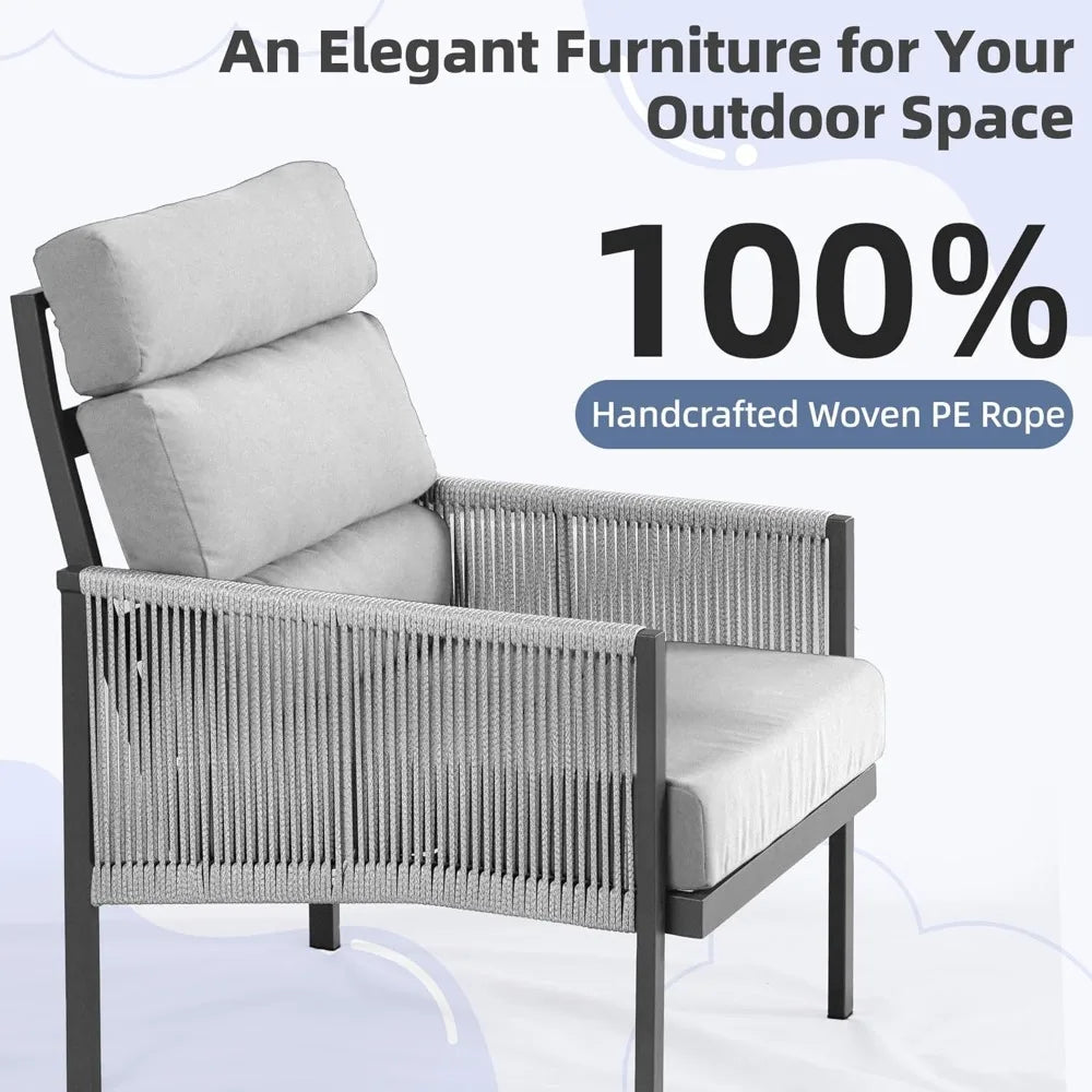Aluminum Patio Furniture Set, High Back Outdoor Sectional Sofa, 4 Pieces Modern Conversation Sets for Porch, Balcony, Garden