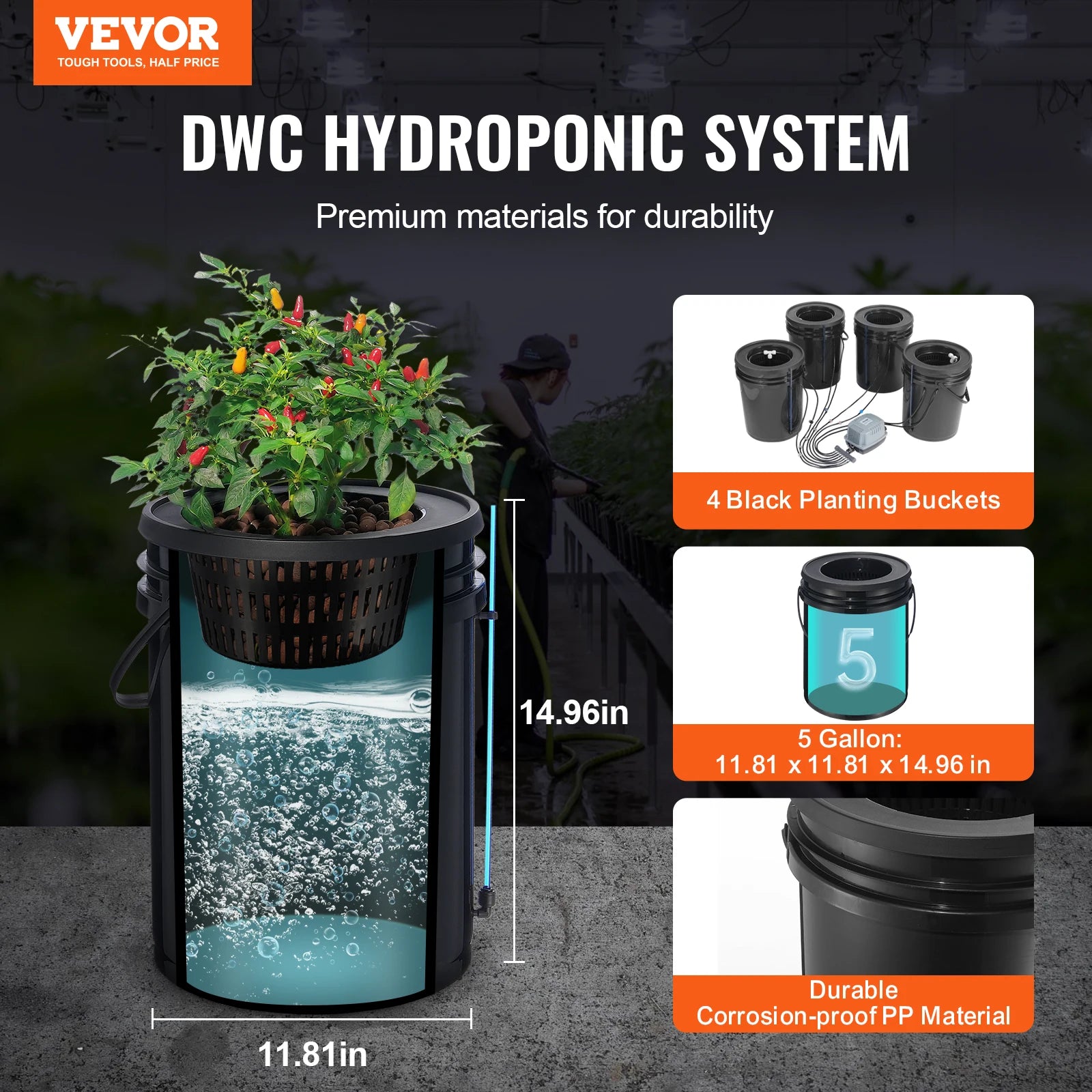 DWC Hydroponics Grow System Hydroponic Growing System w/ Top Drip Kit Deep Water Culture 5-Gallon Buckets with Air Pump