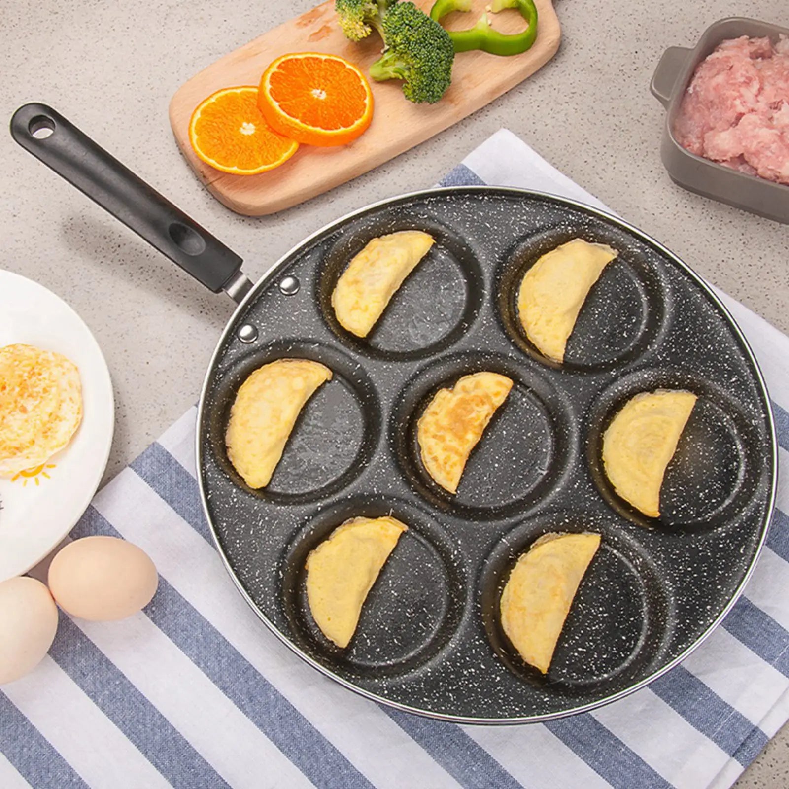 Frying Pan 7 Holes Frying Pan Non Stick Fried Eggs Cooking Pan Burger Mold Household Kitchen Cookware Cooking Pan
