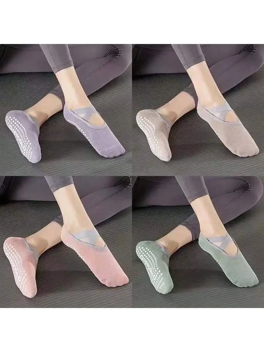 Women Yoga Socks Silicone Anti-Slip Ballet Pilates Socks Women Backless Breathable Bandage Dance Sports Socks