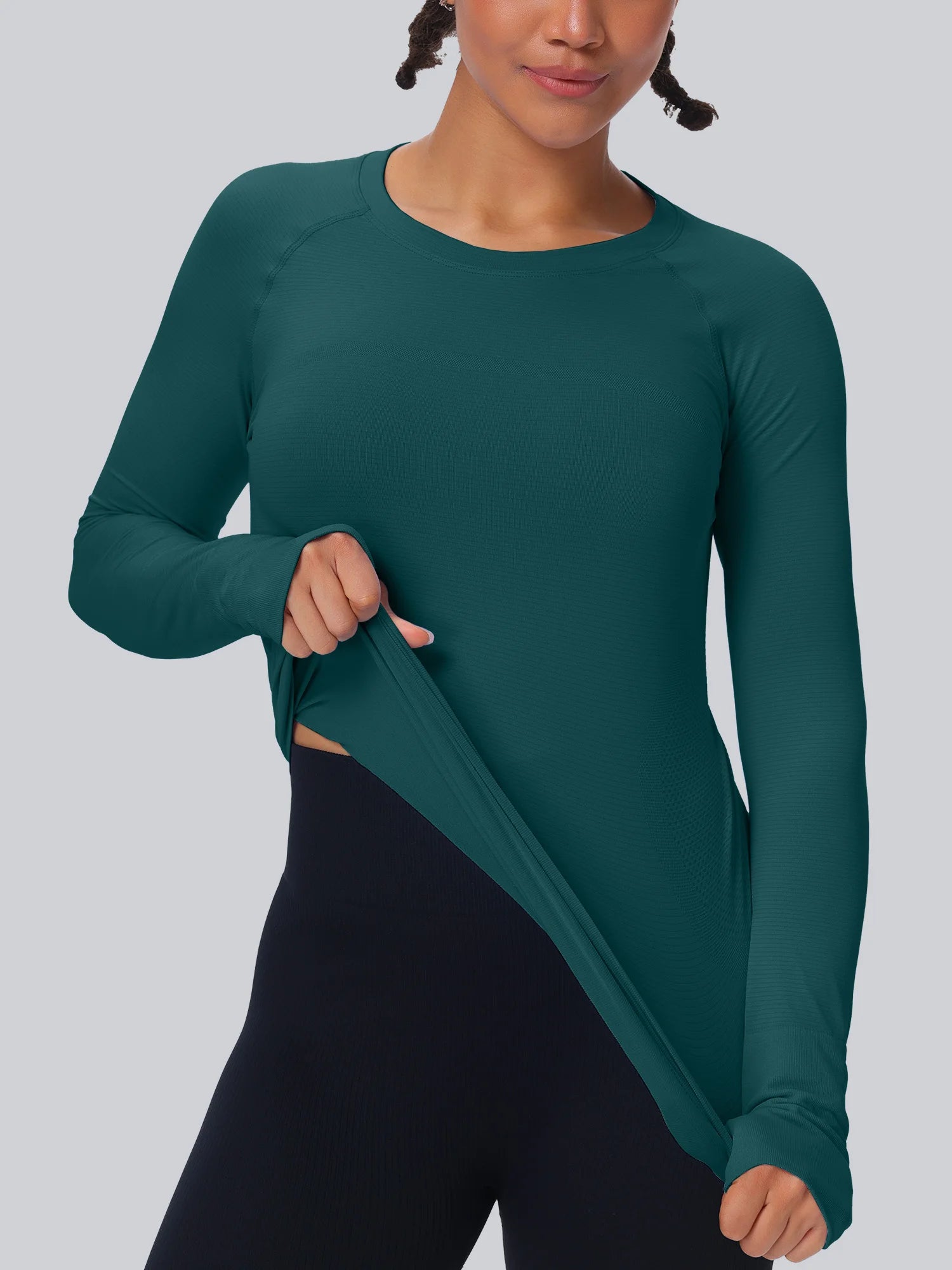 Workout Seamless Shirts for Women Long-Sleeved Yoga Running Breathable Thumb Holes Tops