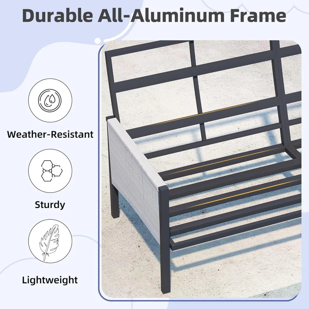 Aluminum Patio Furniture Set, High Back Outdoor Sectional Sofa, 4 Pieces Modern Conversation Sets for Porch, Balcony, Garden