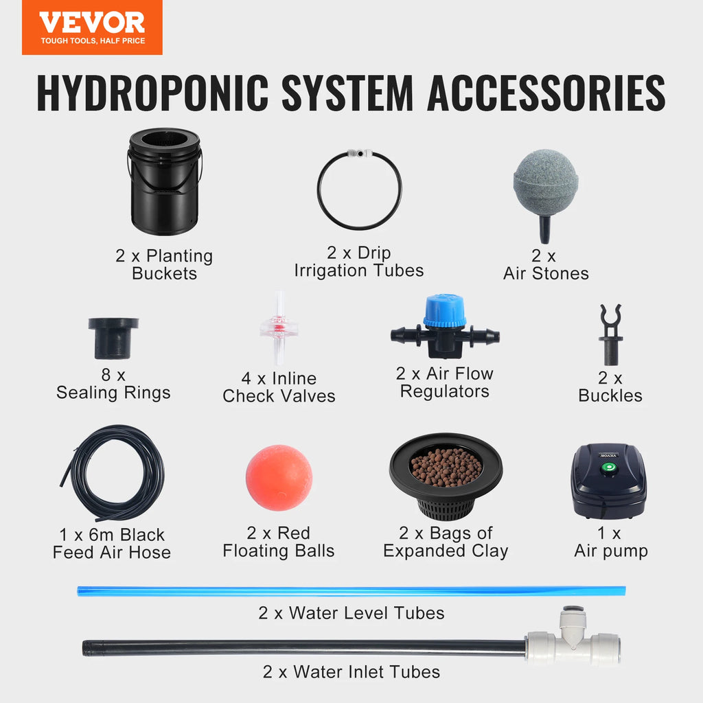 DWC Hydroponics Grow System Hydroponic Growing System w/ Top Drip Kit Deep Water Culture 5-Gallon Buckets with Air Pump