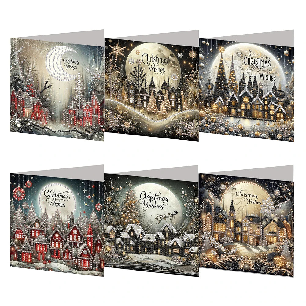 6PCS DIY Rhinestone Diamond Art Mosaic Postcards Diamond Art Handmade Cards for Xmas Birthdays Thanksgiving & Special Occasion