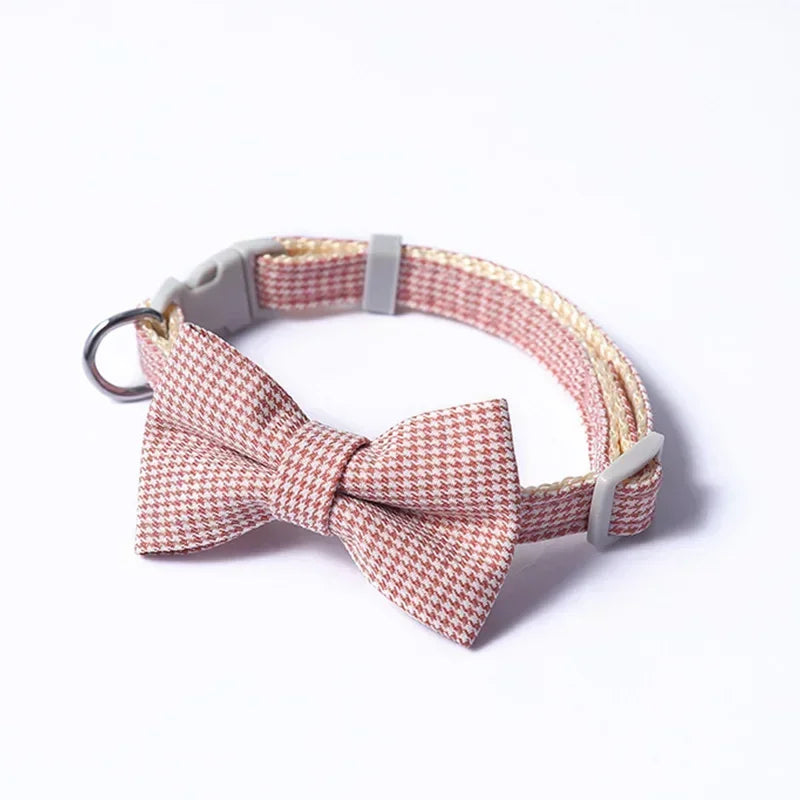 Bow Plaid Collar Pet Puppy Cat Dog Adjustable Neck Collar For Small Dogs Necktie Grooming Bow Tie Sweet Pet Accessories