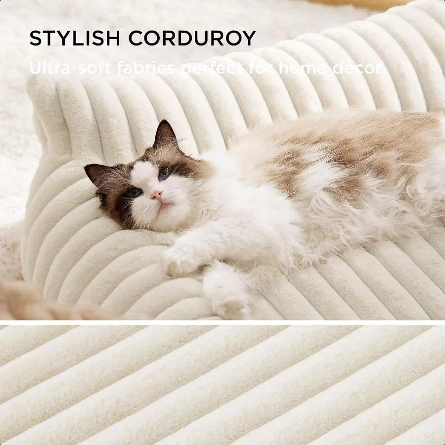 Cute Cat Couch for Pets Fluffy Dog Bed Small Medium Size Dog with Premium Soft Corduroy Fleece Pet Sofa with Removable Washable