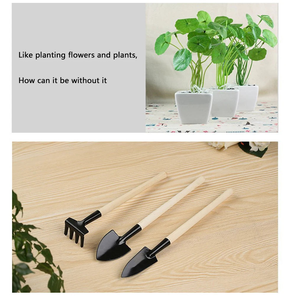 3Pcs Shovel Rake Spade Set Small Rake Shovel Spade Multifunction Hand Planting Tools Wooden Handle for Indoor Gardening