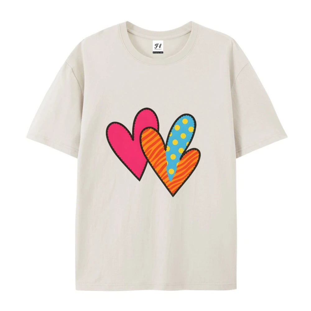 Unisex Fashion Colorful Heart Pattern T-shirt Casual Loose Round Neck Short Sleeve  Summer New Style Streetwear Tee Aliexpress