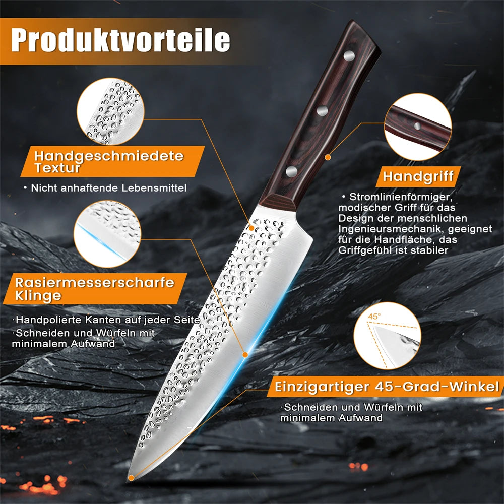 8pcs Chef Knife Kitchen Knives Set Hammer Pattern Sharp Cutting Blade Meat Salmon Slicing Knives Santoku Knives Kitchen