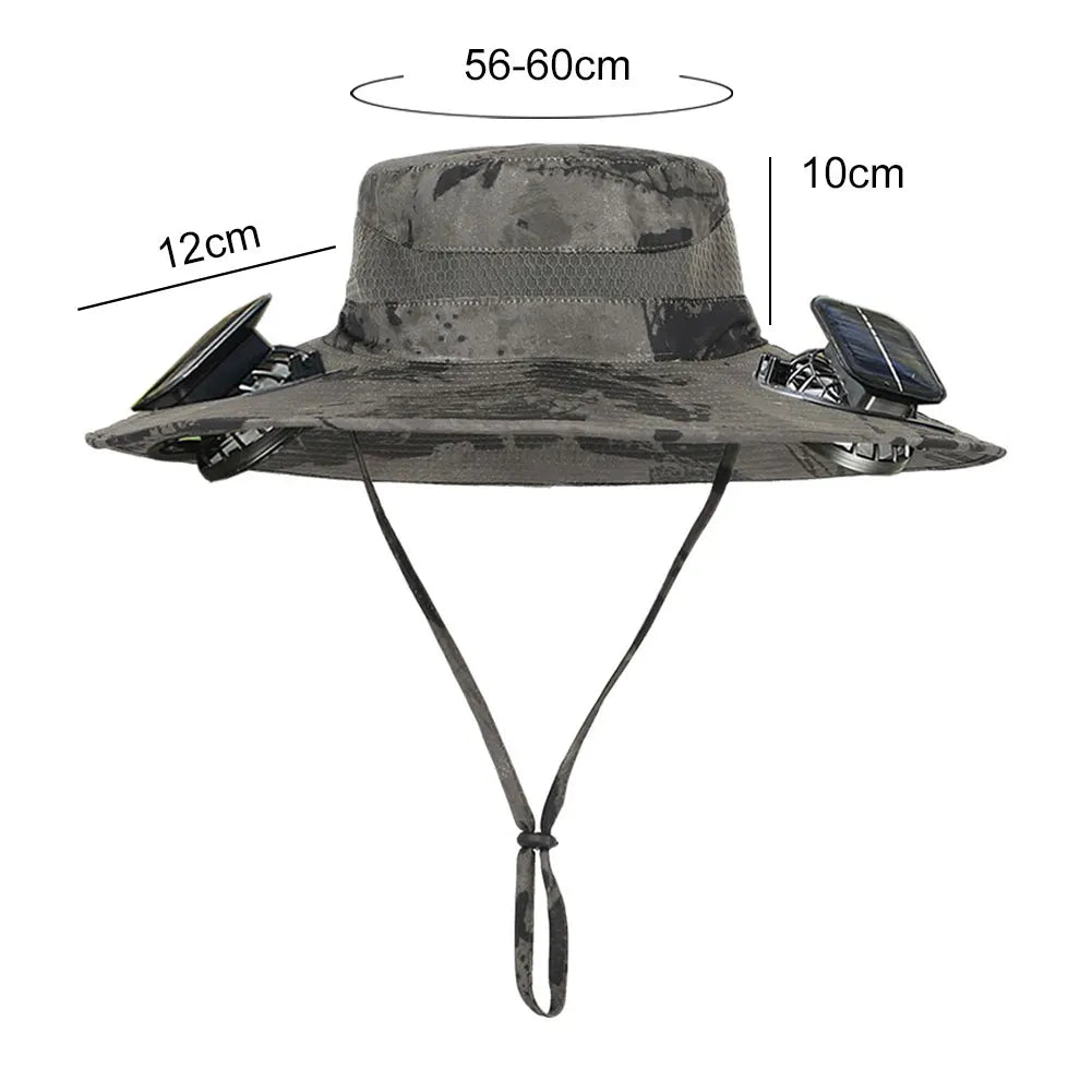 Outdoor Solar Fan Hat UV Protection Sun Hat with 1/2 Solar Powered Fans Cap Breathable Wide Brim Fishing Hat for Camping Hiking