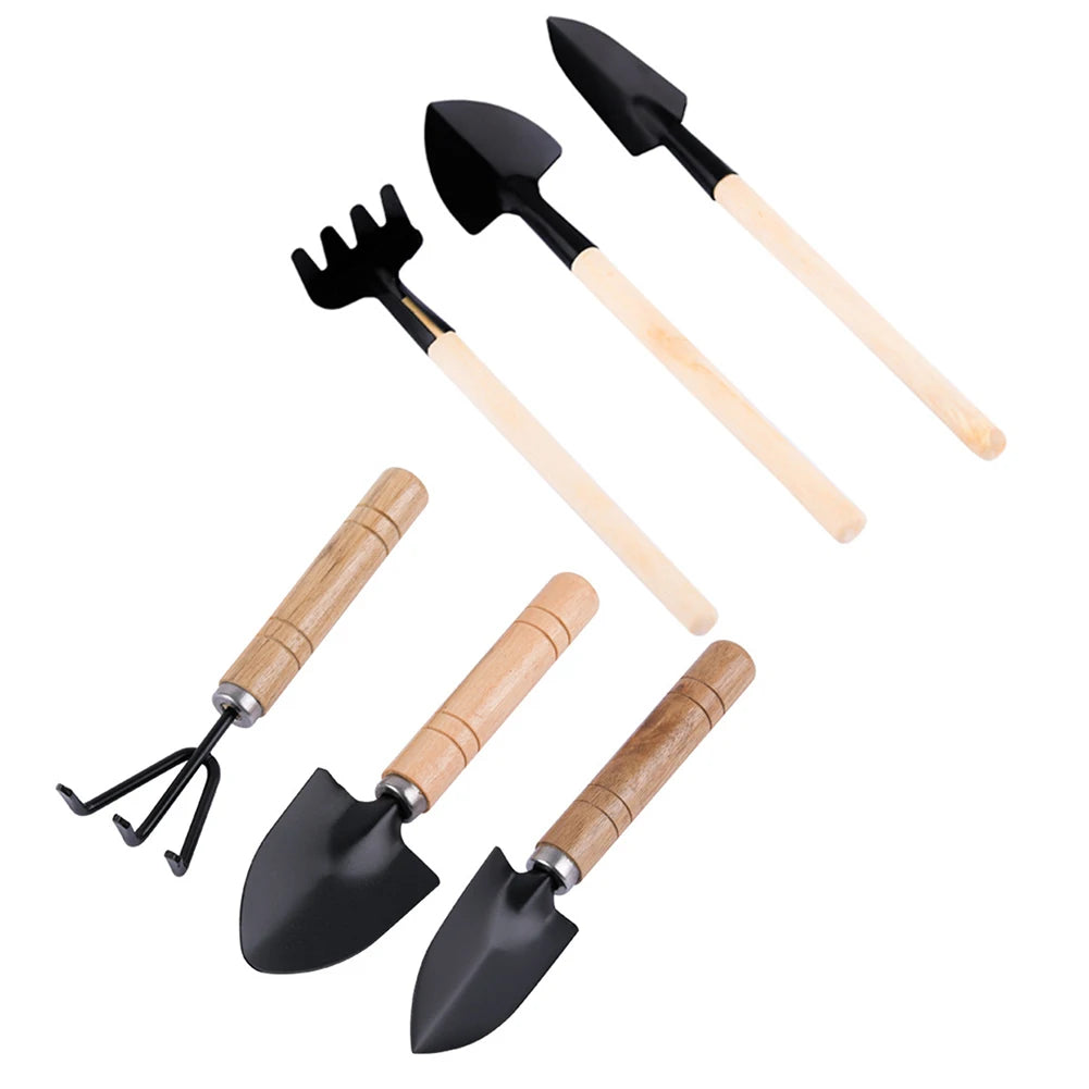 3Pcs Shovel Rake Spade Set Small Rake Shovel Spade Multifunction Hand Planting Tools Wooden Handle for Indoor Gardening