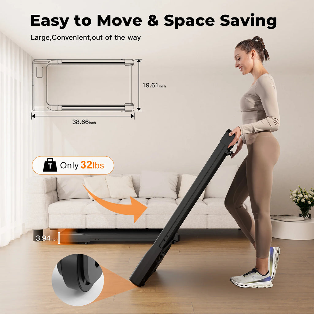 Walking Pad Under Desk Treadmill 2 in 1 Portable Treadmill with Remote Control LED Display 2.5HP Walkingpad for Home&Office