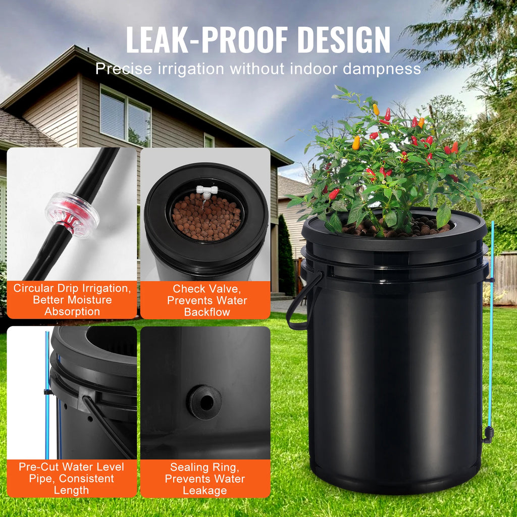 DWC Hydroponics Grow System Hydroponic Growing System w/ Top Drip Kit Deep Water Culture 5-Gallon Buckets with Air Pump