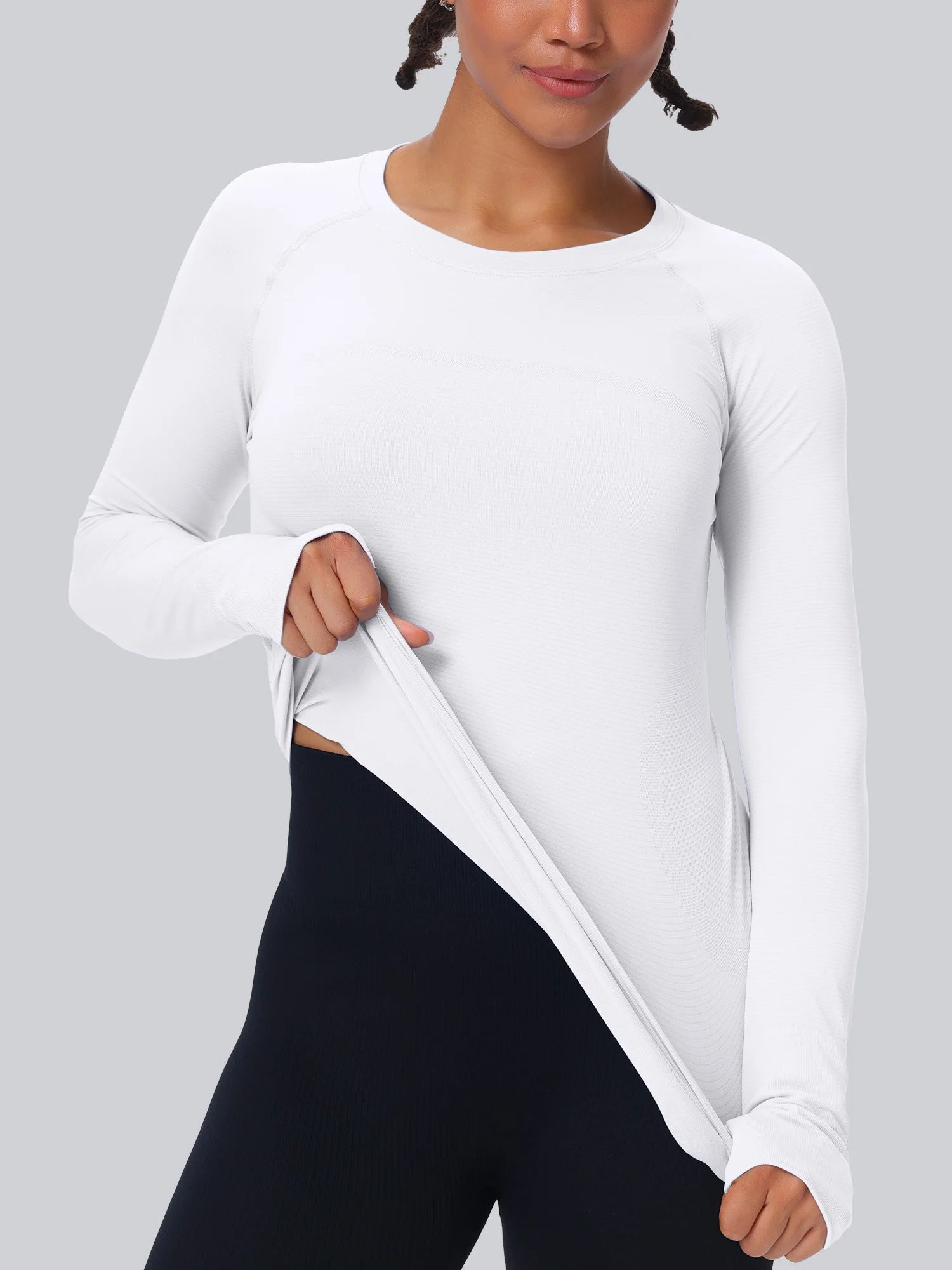 Workout Seamless Shirts for Women Long-Sleeved Yoga Running Breathable Thumb Holes Tops