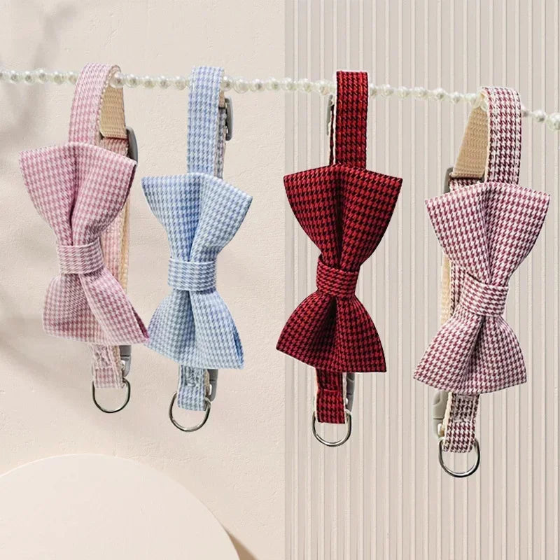 Bow Plaid Collar Pet Puppy Cat Dog Adjustable Neck Collar For Small Dogs Necktie Grooming Bow Tie Sweet Pet Accessories