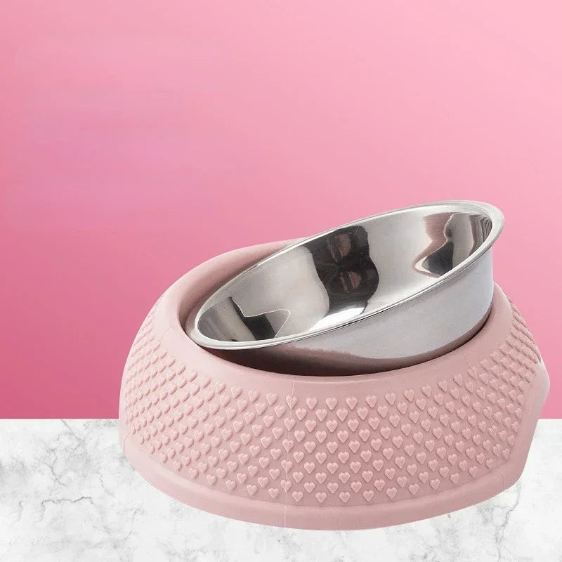 Dog Feeding Bowl Pet Tableware Drinking Dish Stainless Steel Sealed Dog Bowl Pink Green Blue Cat Bowls With Heart-Shaped Pattern