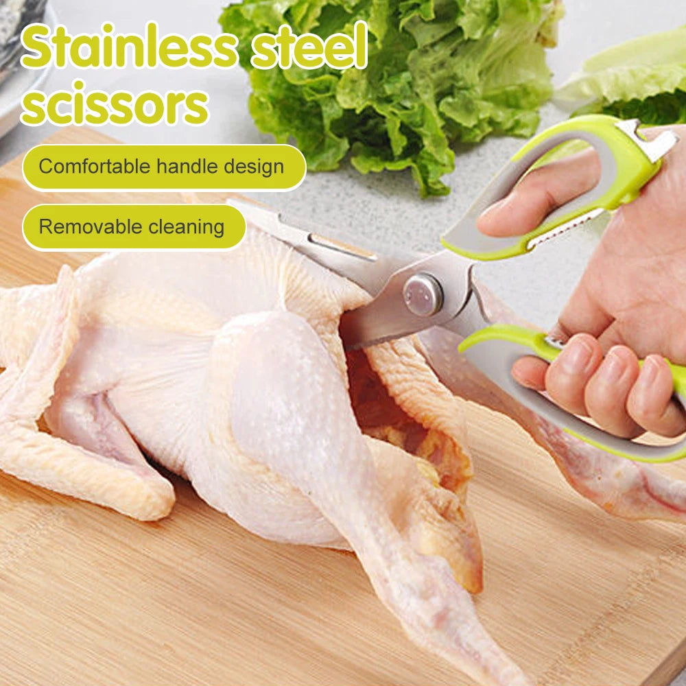 Kitchen Meat Scissors Stainless Steel Wide Mouth Sawtooth Bome Meat Fish Scissors Household Gadgets Scissors