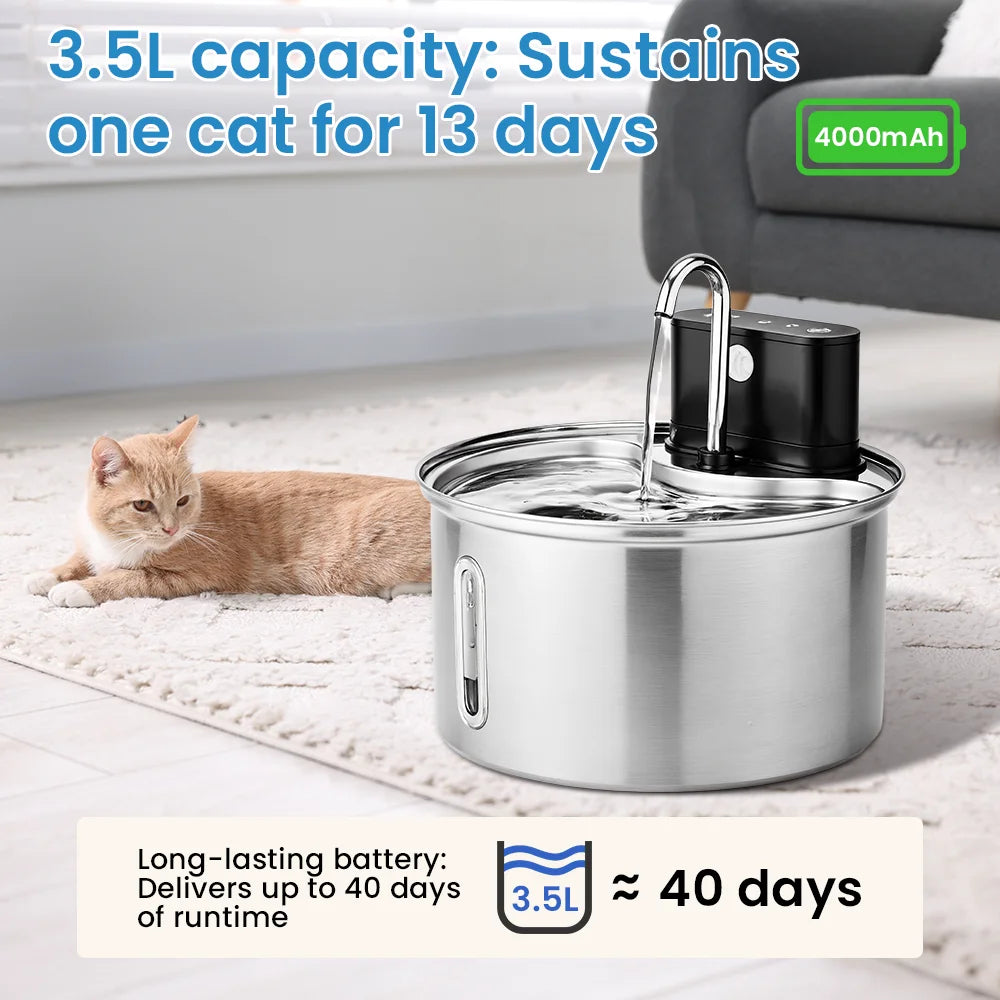 3.5L Stainless Steel Cat Sensor Water Fountain Wireless Smart Automatic Pet Water Dispenser For Cat Dog Pet Drinking Fountain