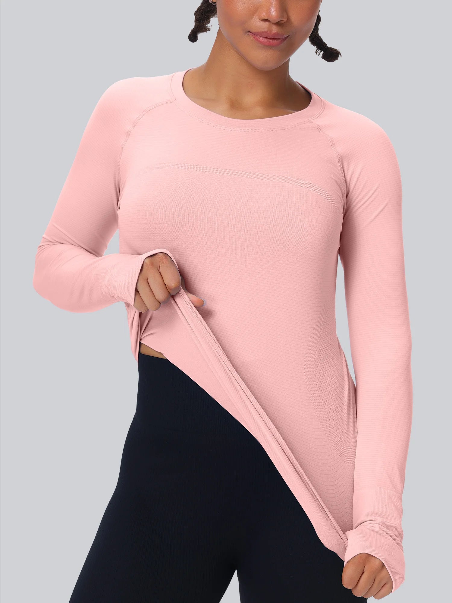 Workout Seamless Shirts for Women Long-Sleeved Yoga Running Breathable Thumb Holes Tops