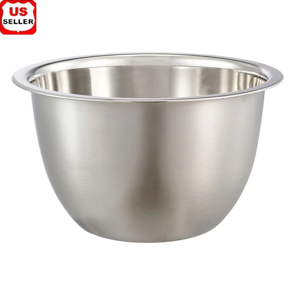 3QT Stainless Steel Mixing Bowl Durable Kitchen Prep Serving Storage Easy Clean Non-Stick Dishwasher Safe Wide Rolled Rim Flat