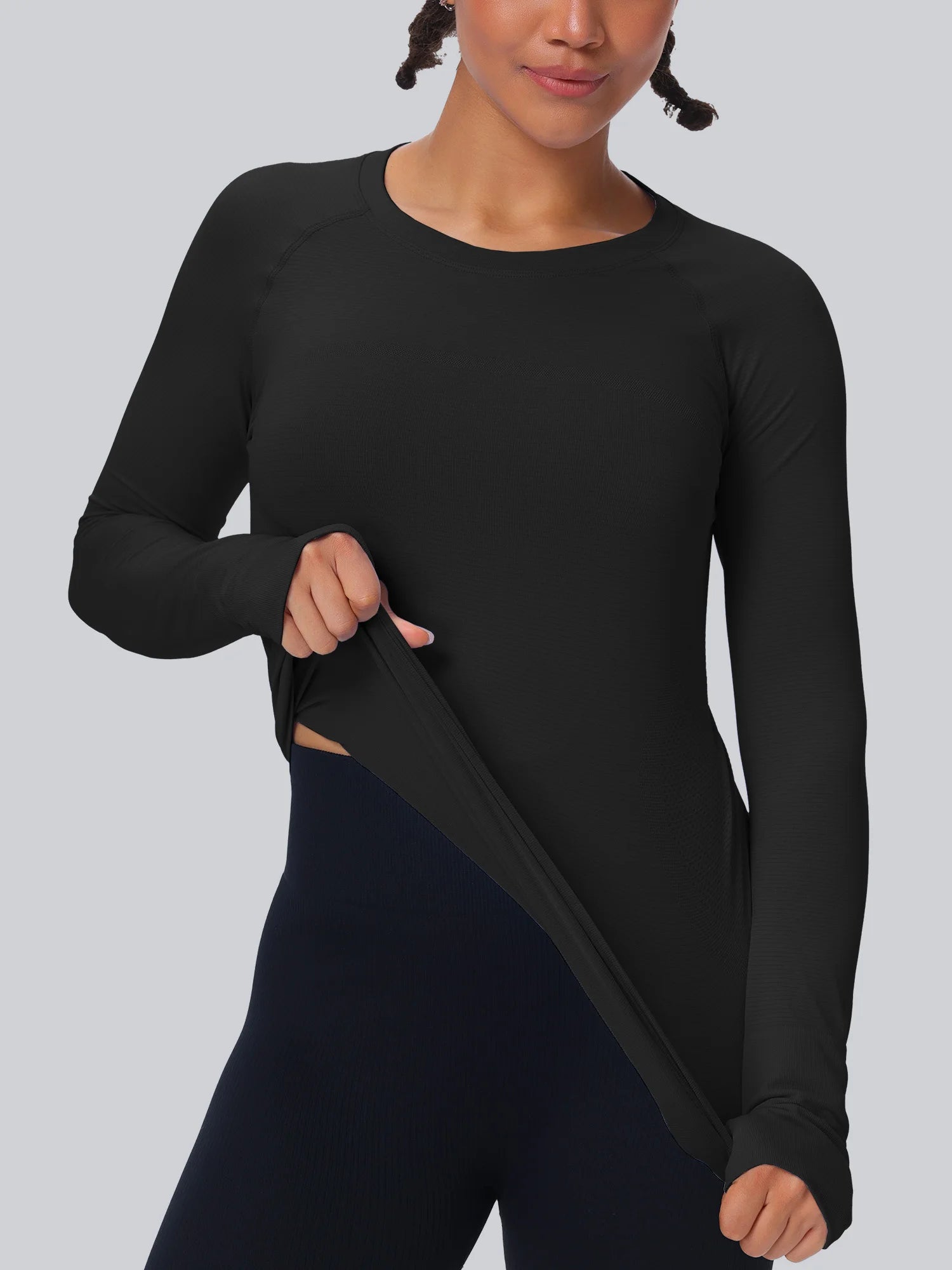 Workout Seamless Shirts for Women Long-Sleeved Yoga Running Breathable Thumb Holes Tops