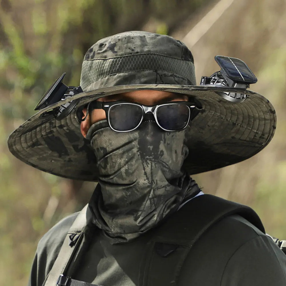 Outdoor Solar Fan Hat UV Protection Sun Hat with 1/2 Solar Powered Fans Cap Breathable Wide Brim Fishing Hat for Camping Hiking