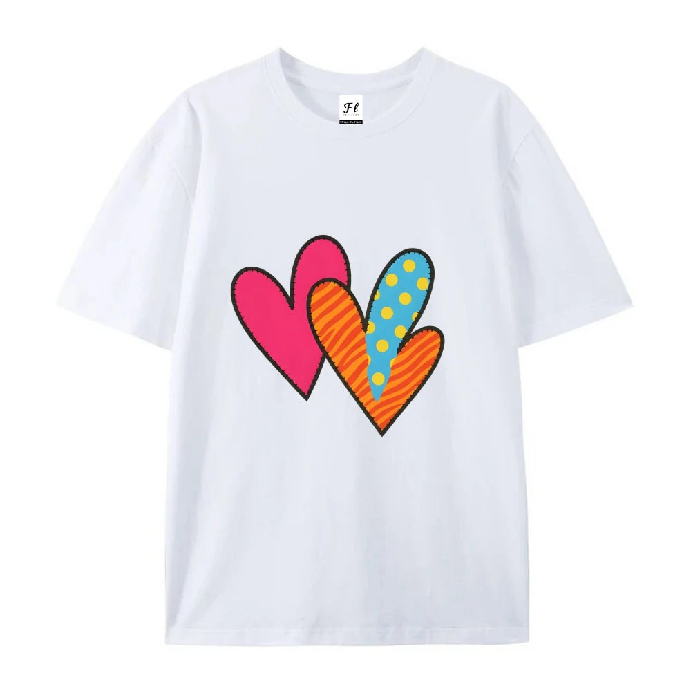 Unisex Fashion Colorful Heart Pattern T-shirt Casual Loose Round Neck Short Sleeve  Summer New Style Streetwear Tee Aliexpress