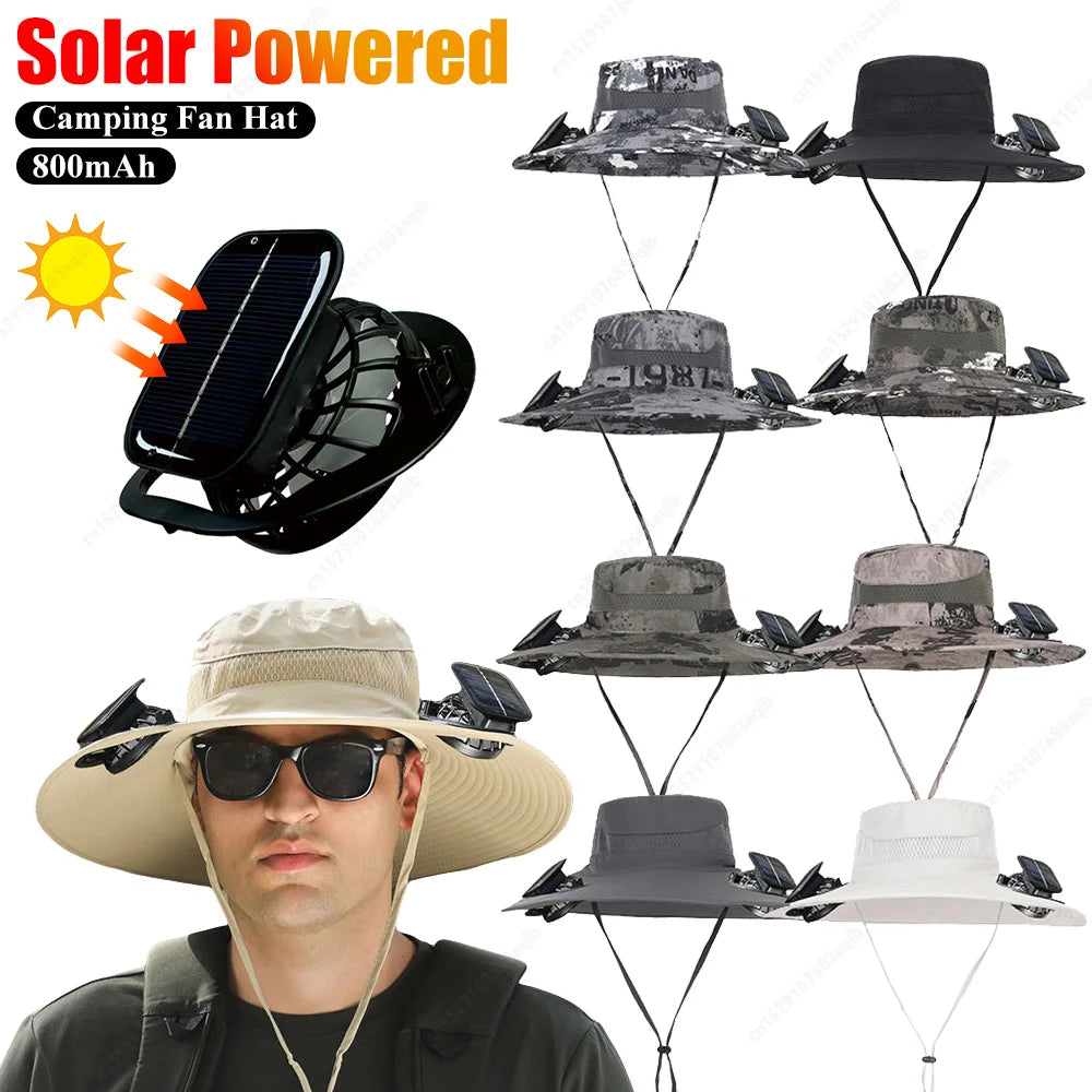 Outdoor Solar Fan Hat UV Protection Sun Hat with 1/2 Solar Powered Fans Cap Breathable Wide Brim Fishing Hat for Camping Hiking