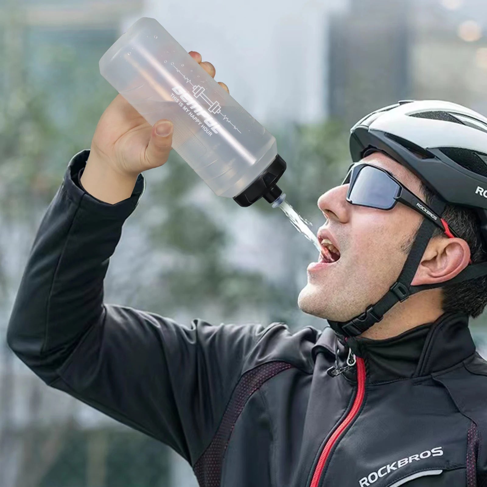 Bike Water Bottle 1000ml Squeeze Leak Proof Easy Open Push Pull Lid