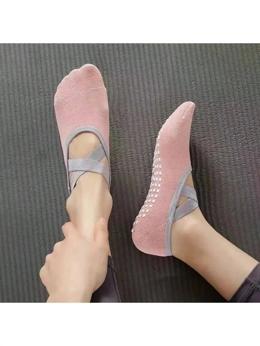 Women Yoga Socks Silicone Anti-Slip Ballet Pilates Socks Women Backless Breathable Bandage Dance Sports Socks