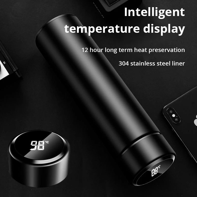 500ml Black Stainless Steel Smart Thermos With Temperature Display