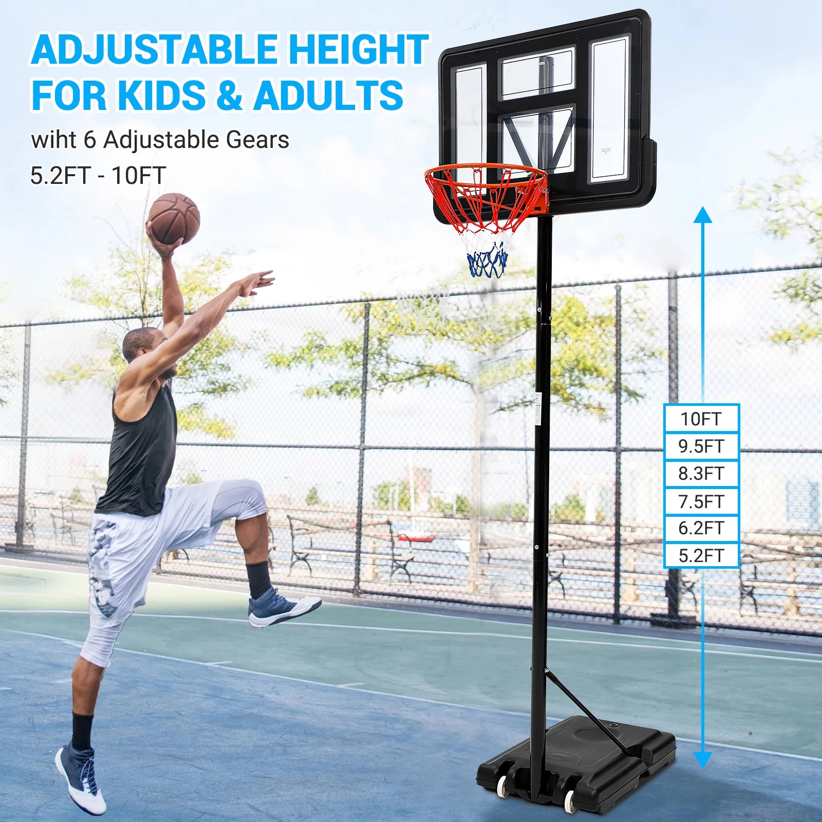 Basketball Hoop Outdoor 5.2ft-10ft Adjustable For Kids Youth Adults Portable Basketball Hoop Goal System in Backyard/Driveway