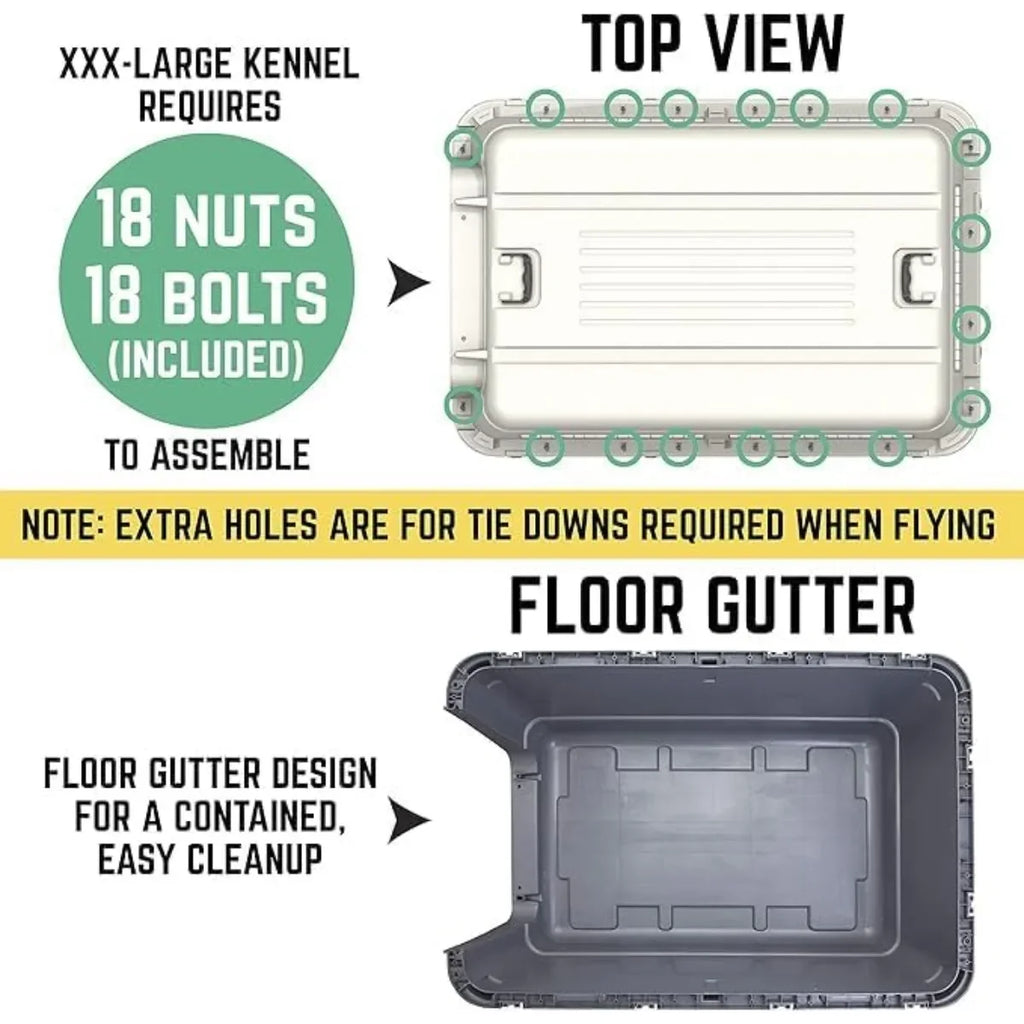 XXX-Large Airline Approved Plastic Dog Crate, Rolling Kennel with Wire Door, Gray Travel Pet Carrier