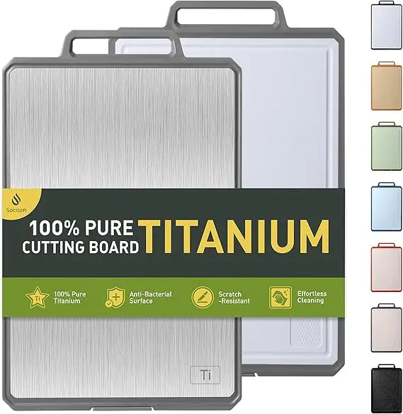 Titanium Cutting Boards for Kitchen Non Toxic Chopping Board with Handle Large Big Small Kitchen Meat Butcher Block 2 in 1 Pure