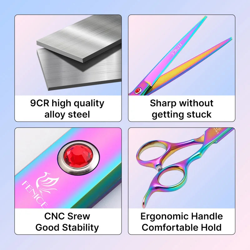 Classical Model homeuse 9cr steel 6.5/7.0 Inch rainbow&black dog grooming scissors Shears set for household pet owner