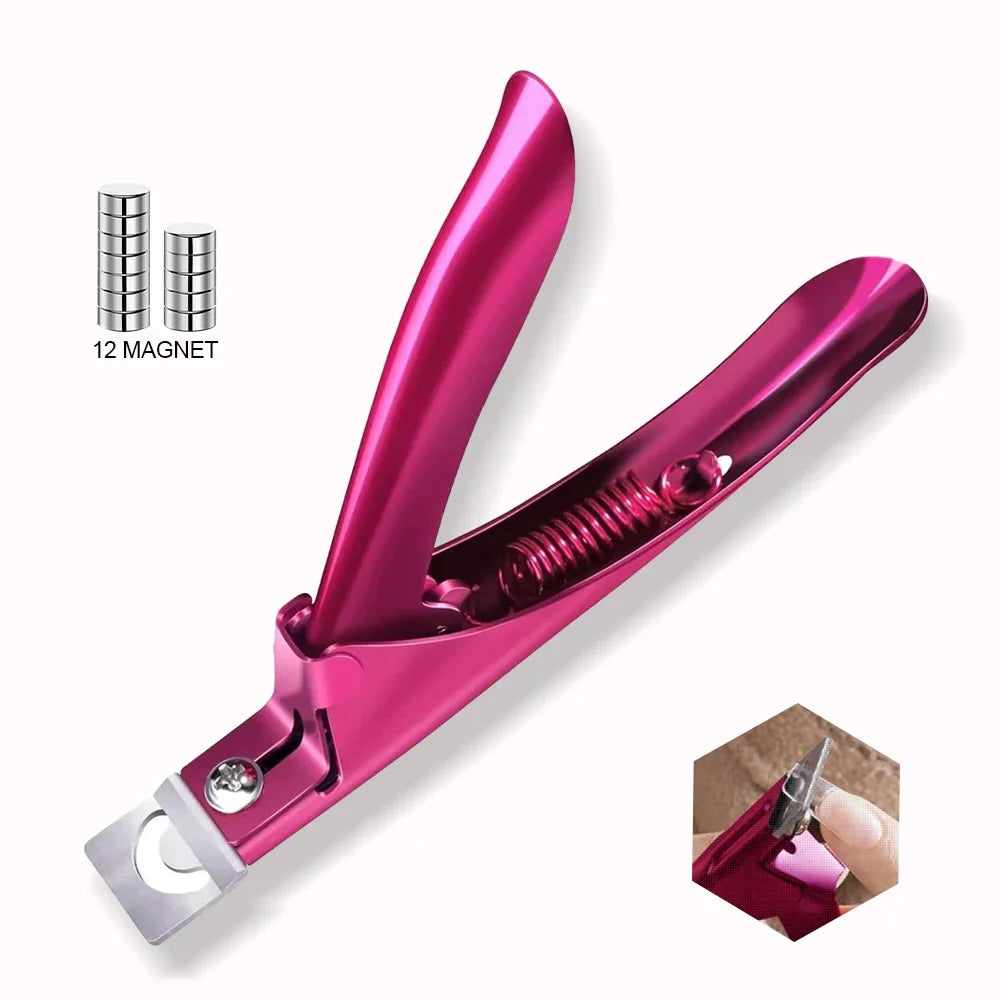 Acrylic Nail Cutter Stainless Steel Clipper Scissors U Word False Tips Trimmer Manicure Tools Straight Cut Kit With 12pcs Magnet