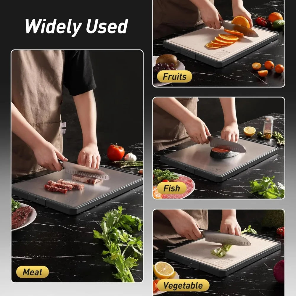 Titanium Cutting Boards for Kitchen Non Toxic Chopping Board with Handle Large Big Small Kitchen Meat Butcher Block 2 in 1 Pure