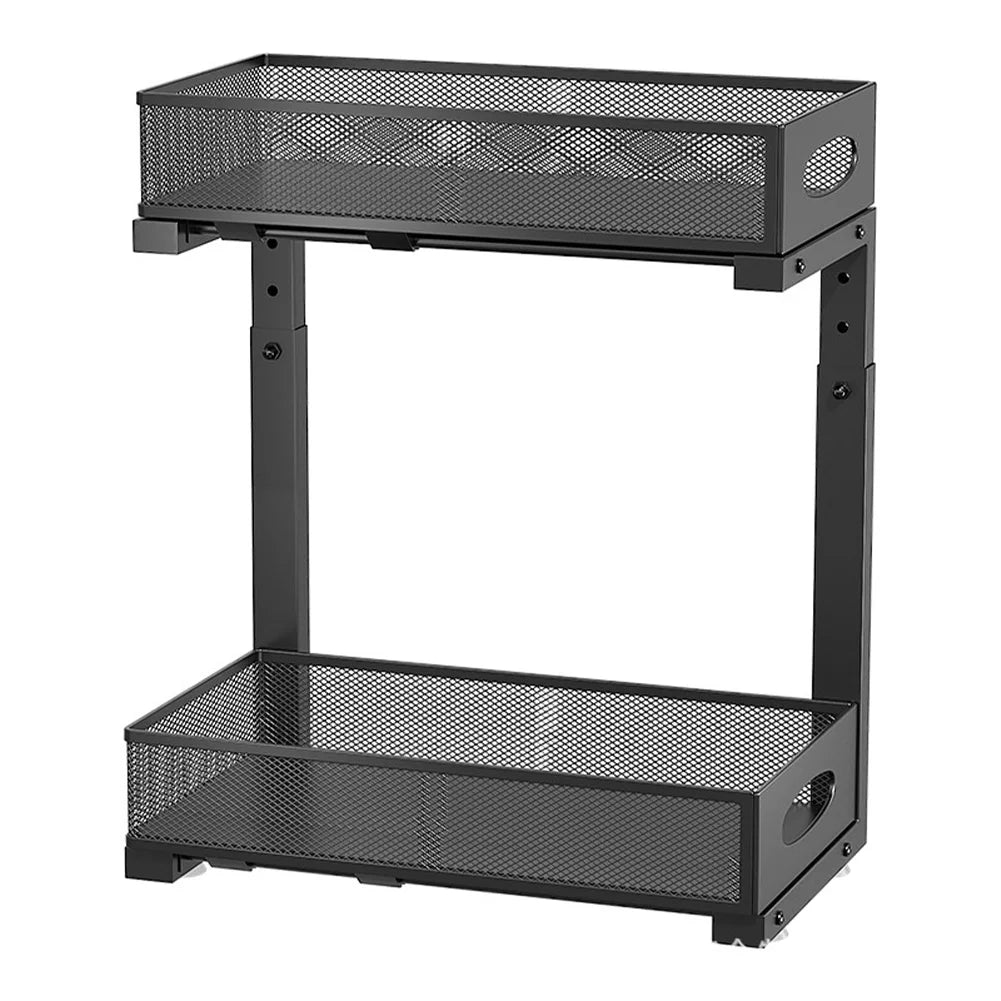 Under Sink Organizer, Height Adjustable Pull Out Cabinet Organizer Storage 2 Tier Slide Out Sink Shelf For Kitchen Bathroom