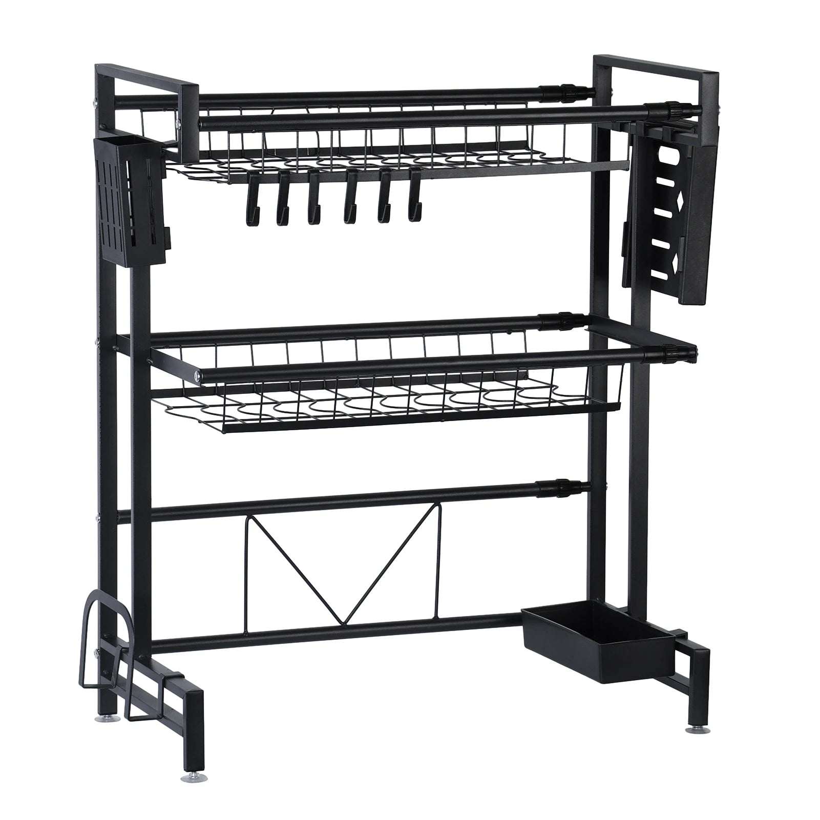 2 Tier Kitchen Storage Shelf Above Sink Stretchable Bowl Draining Rack Multifunctional Dish Knife Spoon Sink Rack Set Organizer