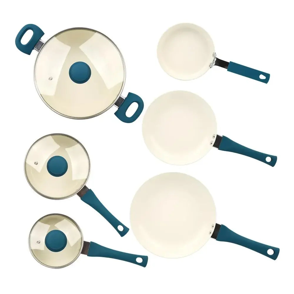 12-Piece Corsair Blue Nonstick Aluminum Cookware Set Home Kitchen Utensil Collection