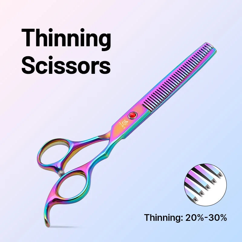 Classical Model homeuse 9cr steel 6.5/7.0 Inch rainbow&black dog grooming scissors Shears set for household pet owner