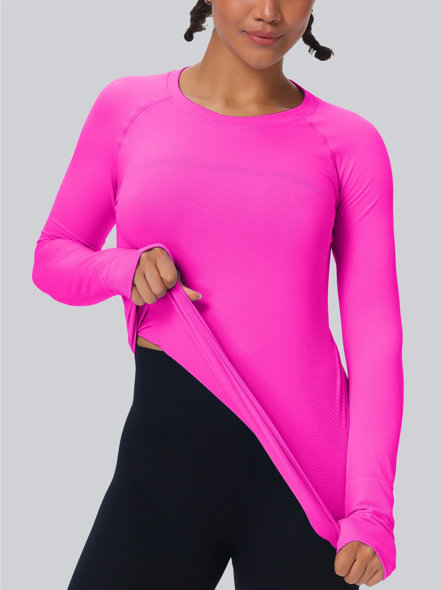 Workout Seamless Shirts for Women Long-Sleeved Yoga Running Breathable Thumb Holes Tops
