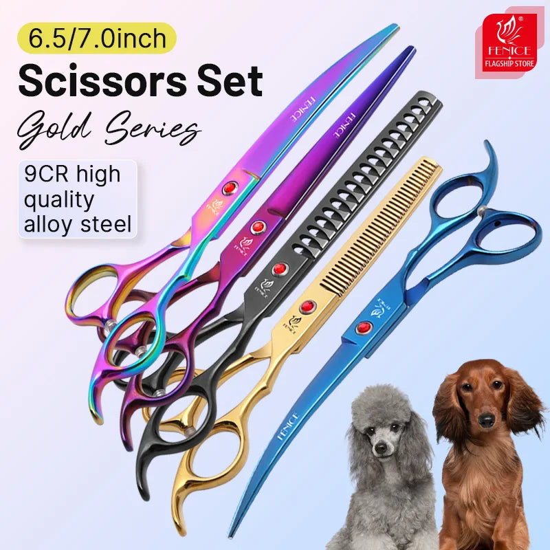 Classical Model homeuse 9cr steel 6.5/7.0 Inch rainbow&black dog grooming scissors Shears set for household pet owner
