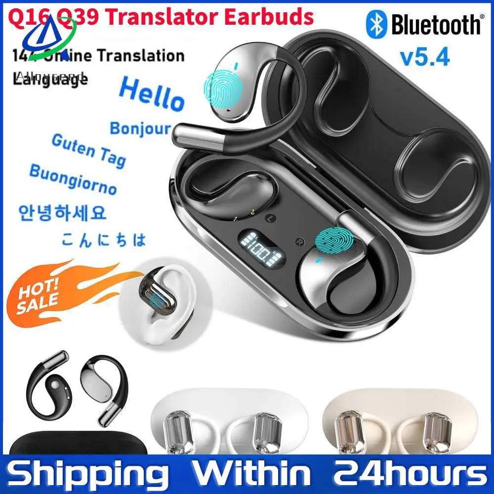 Q16 144 Languages Translation Earbuds AI Bluetooth Real Time Translators Headphones Wireless 3-in-1 Music Call Voice Translator