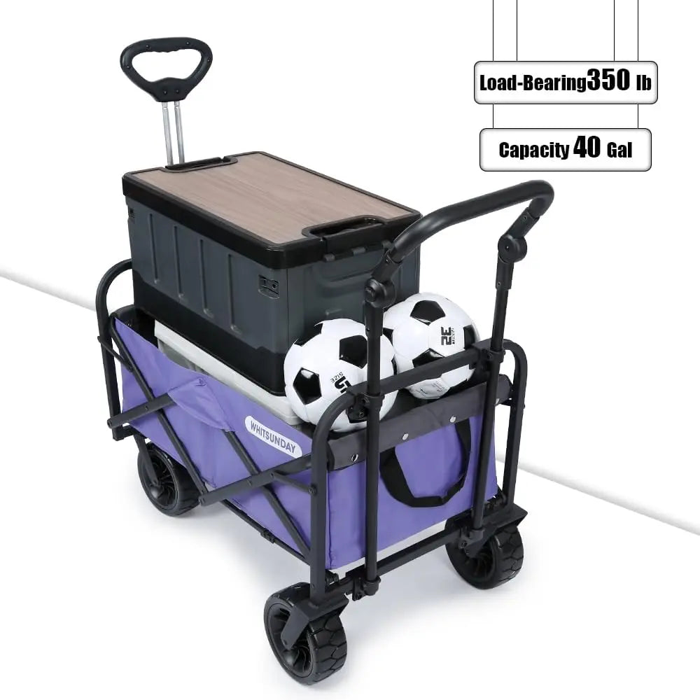 Collapsible Folding Garden Outdoor Park Utility Wagon Picnic Camping Cart with Bearing and Brake 8" All Terrain Wheels with Push